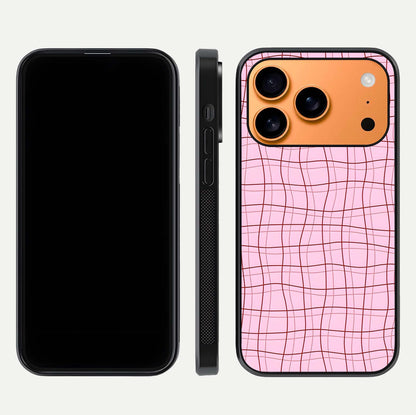 Soft Grid Bliss iPhone 17 Pro Max glass phone case front and side layout view displaying slim profile and clean design
