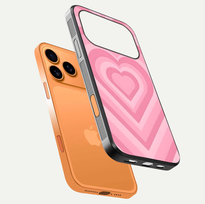 Blush Heart Waves iPhone 17 Pro Max glass phone case floating view emphasizing glossy finish and layered heart design