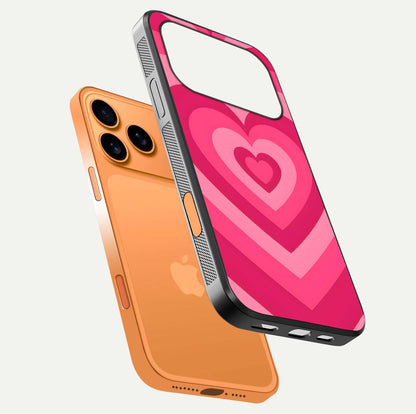 Layered Love Hearts iPhone 17 Pro Max glass phone case floating view emphasizing glossy surface and layered heart details