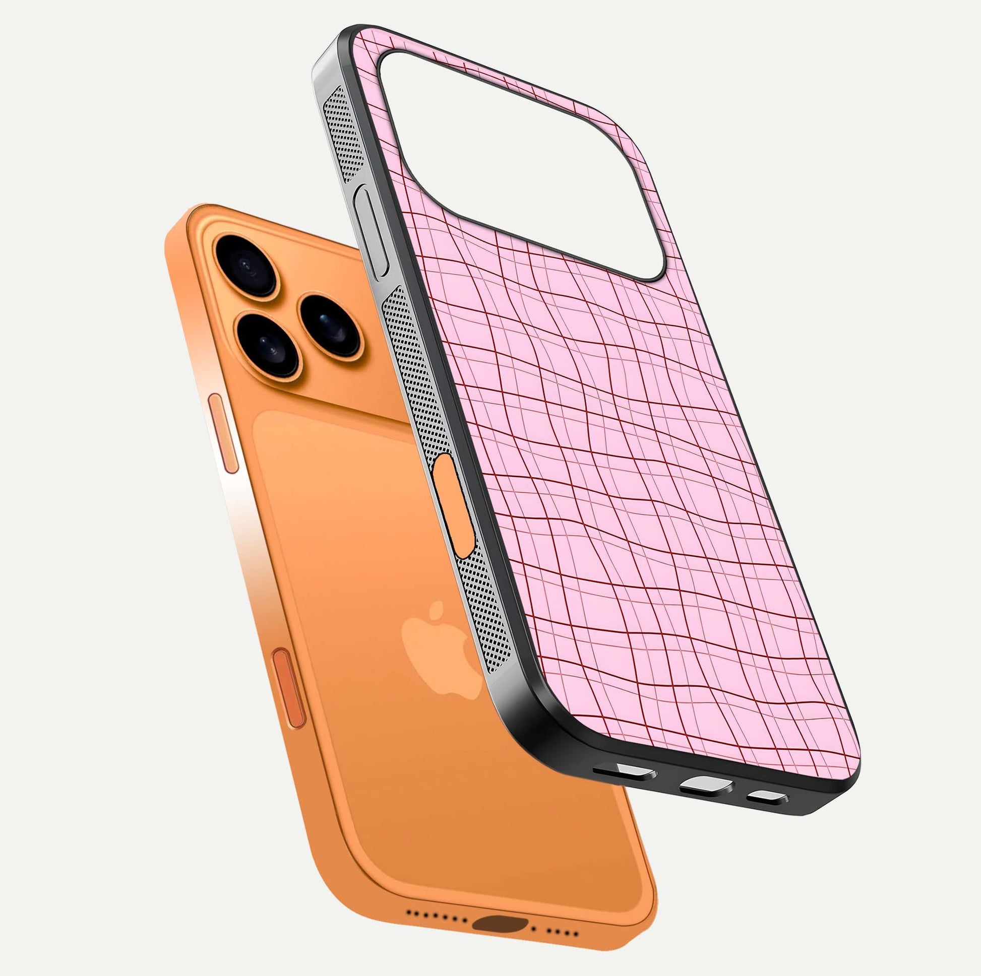 Soft Grid Bliss iPhone 17 Pro Max glass phone case floating view emphasizing glossy surface and minimal styling