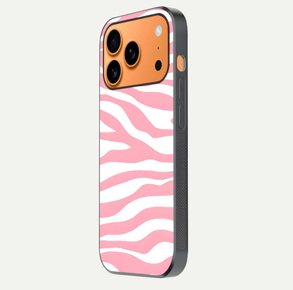 Blush Zebra Flow iPhone 17 Pro Max glass phone case side profile view focusing on sleek frame and seamless wrap