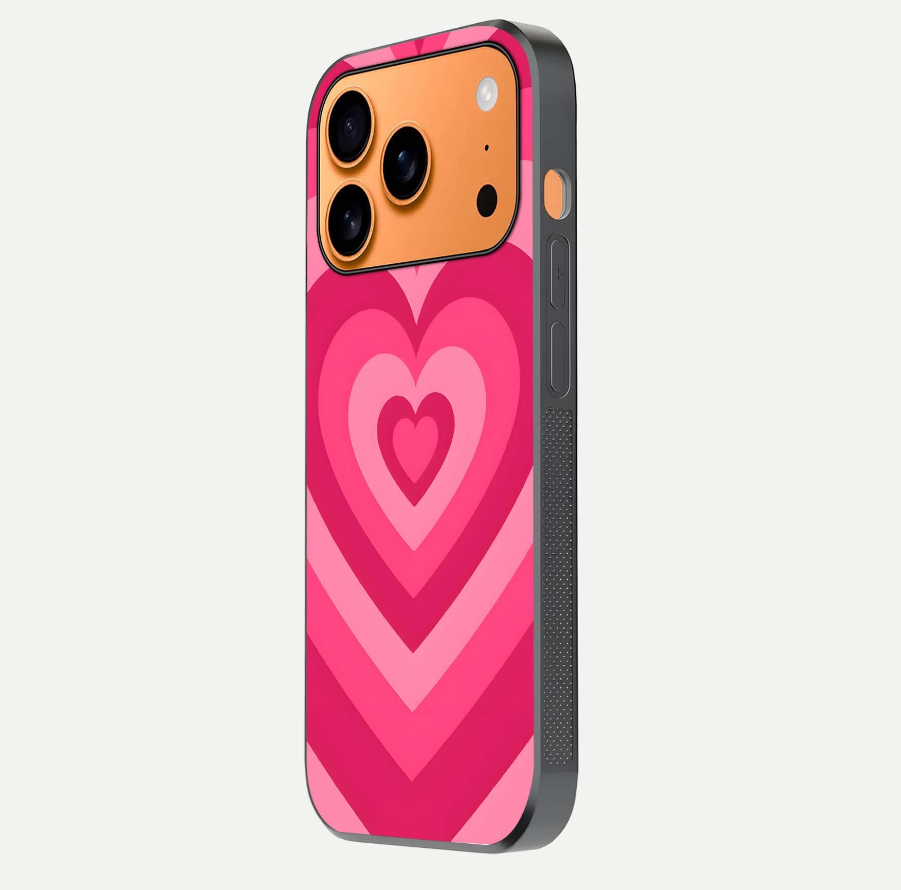 Layered Love Hearts iPhone 17 Pro Max glass phone case side profile view focusing on sleek edges and seamless wrap