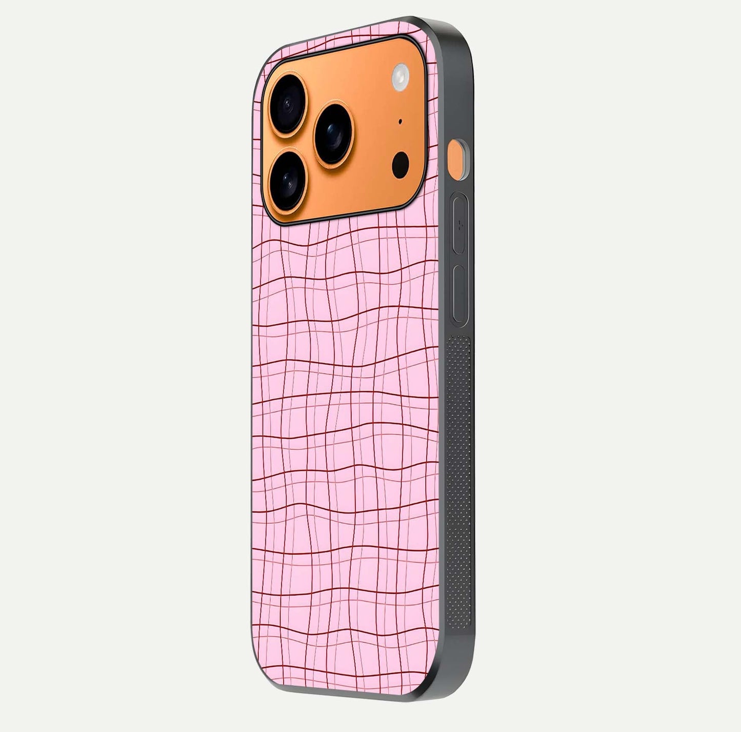 Soft Grid Bliss iPhone 17 Pro Max glass phone case side profile view focusing on sleek edges and seamless wrap
