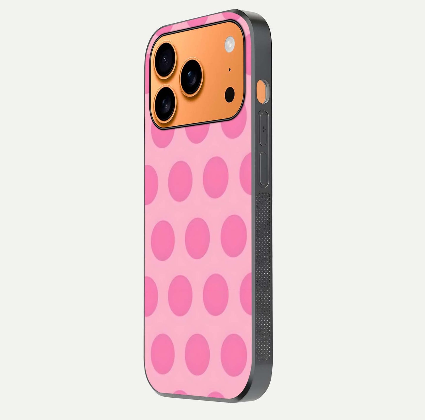Sweet Dot Dreams iPhone 17 Pro Max glass phone case side profile view focusing on sleek edges and seamless wrap