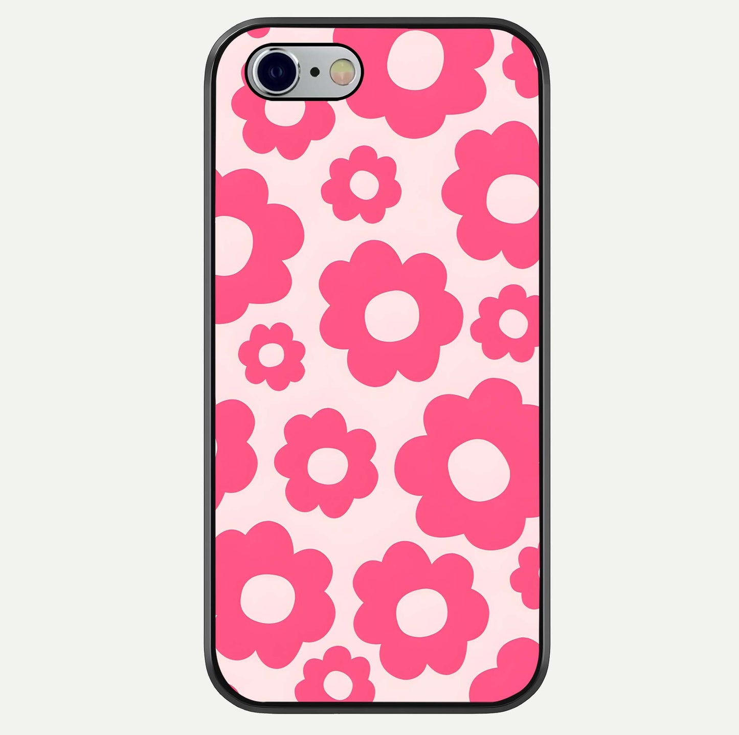 Blush Flower Pop iPhone 6 glass phone case front view featuring playful blush floral artwork with glossy finish