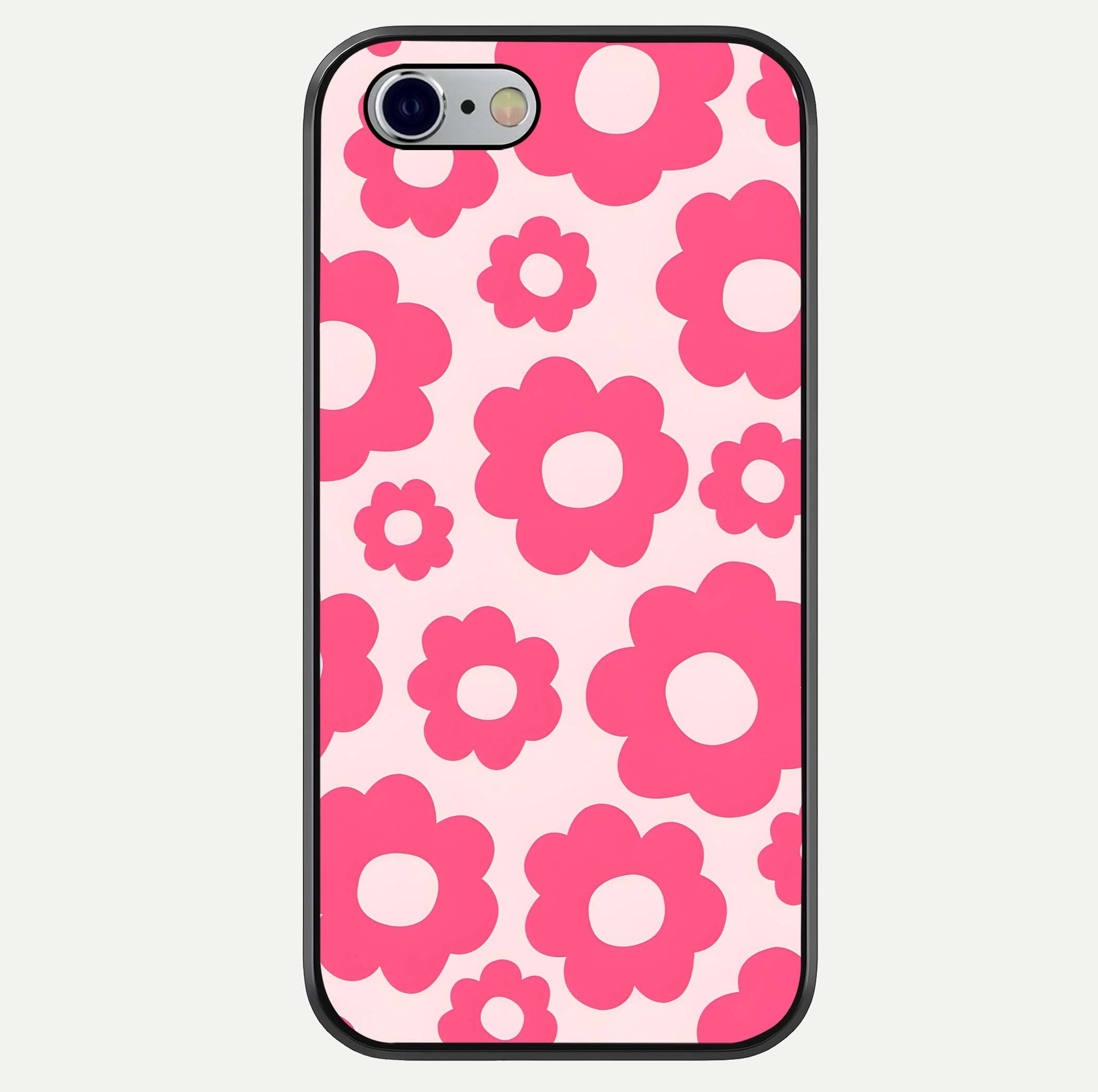 Blush Flower Pop iPhone 6 glass phone case front view featuring playful blush floral artwork with glossy finish