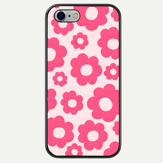 Blush Flower Pop iPhone 6 glass phone case front view featuring playful blush floral artwork with glossy finish