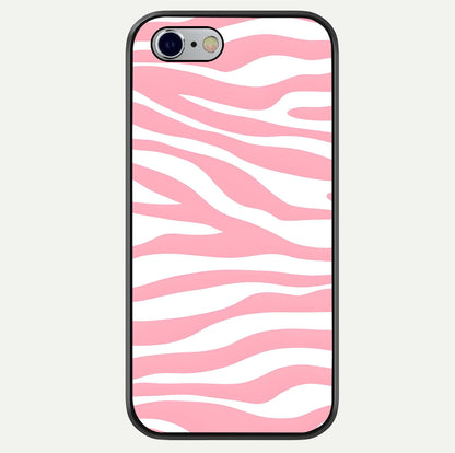 Blush Zebra Flow iPhone 6 glass phone case front view featuring modern zebra flow pattern in blush tones