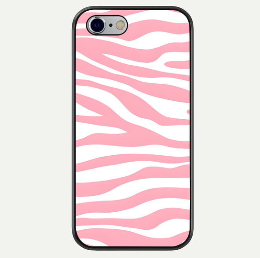 Blush Zebra Flow iPhone 6 glass phone case front view featuring modern zebra flow pattern in blush tones