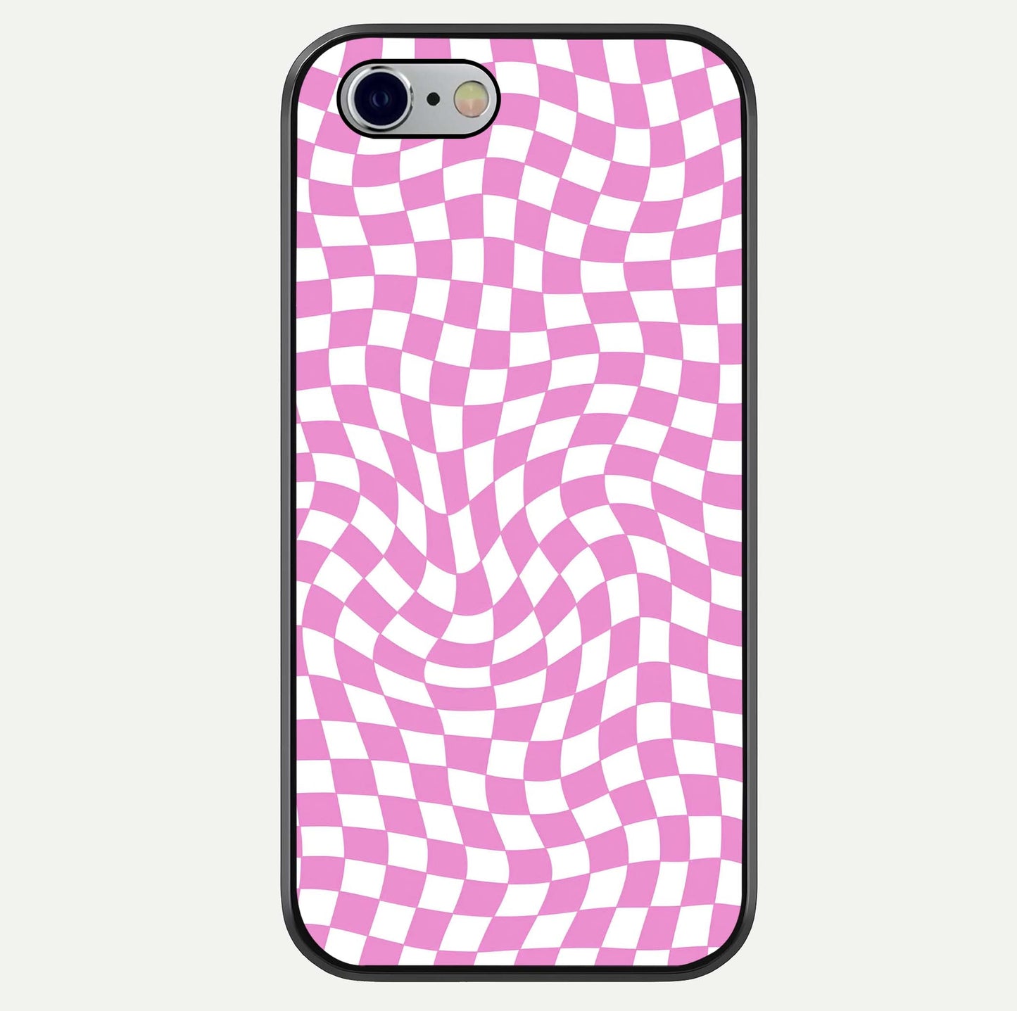Bubblegum Check Wave iPhone 6 glass phone case front view showcasing playful bubblegum check wave pattern with glossy finish