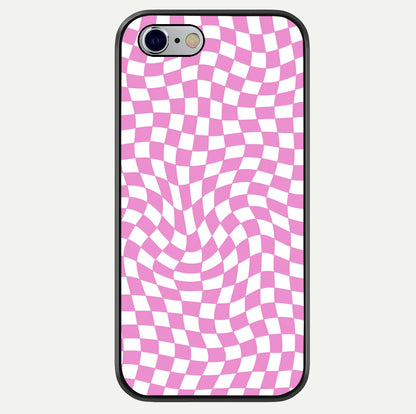 Bubblegum Check Wave iPhone 6 glass phone case front view showcasing playful bubblegum check wave pattern with glossy finish
