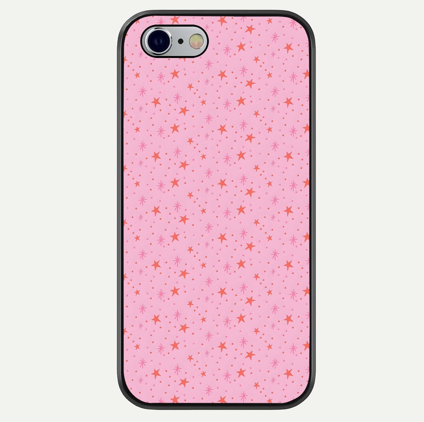 Cosmic Pink Sparkle iPhone 6 glass phone case front view showcasing shimmering pink cosmic artwork with glossy finish