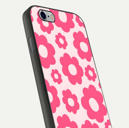 Blush Flower Pop iPhone 6 glass phone case angled back view highlighting bright floral pop design and side grip texture