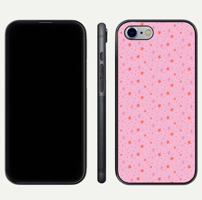 Cosmic Pink Sparkle iPhone 6 glass phone case front and side layout view displaying slim profile and full cosmic coverage