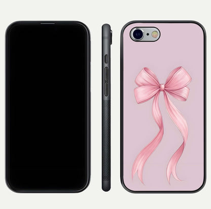 Soft Blush Bow iPhone 6 glass phone case front and side layout view displaying slim profile and gentle aesthetic