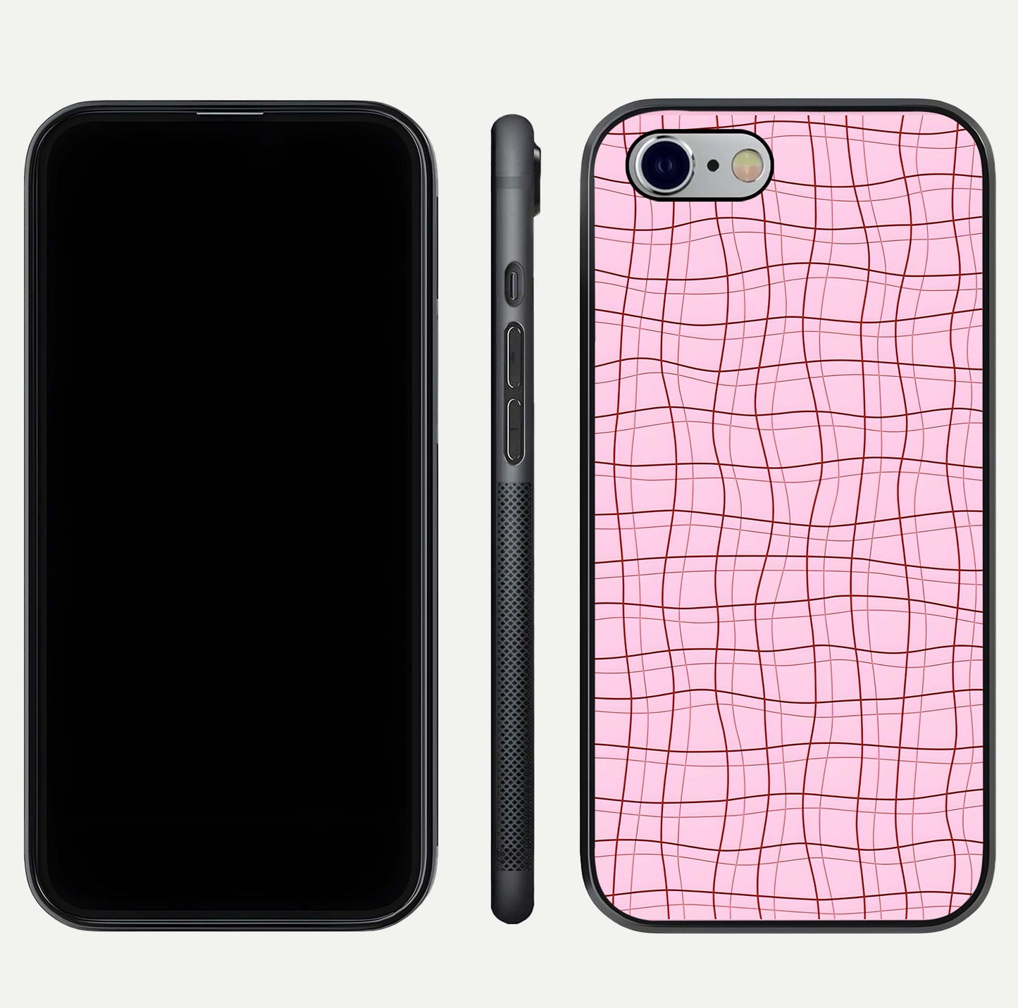 Soft Grid Bliss iPhone 6 glass phone case front and side layout view displaying slim profile and clean design