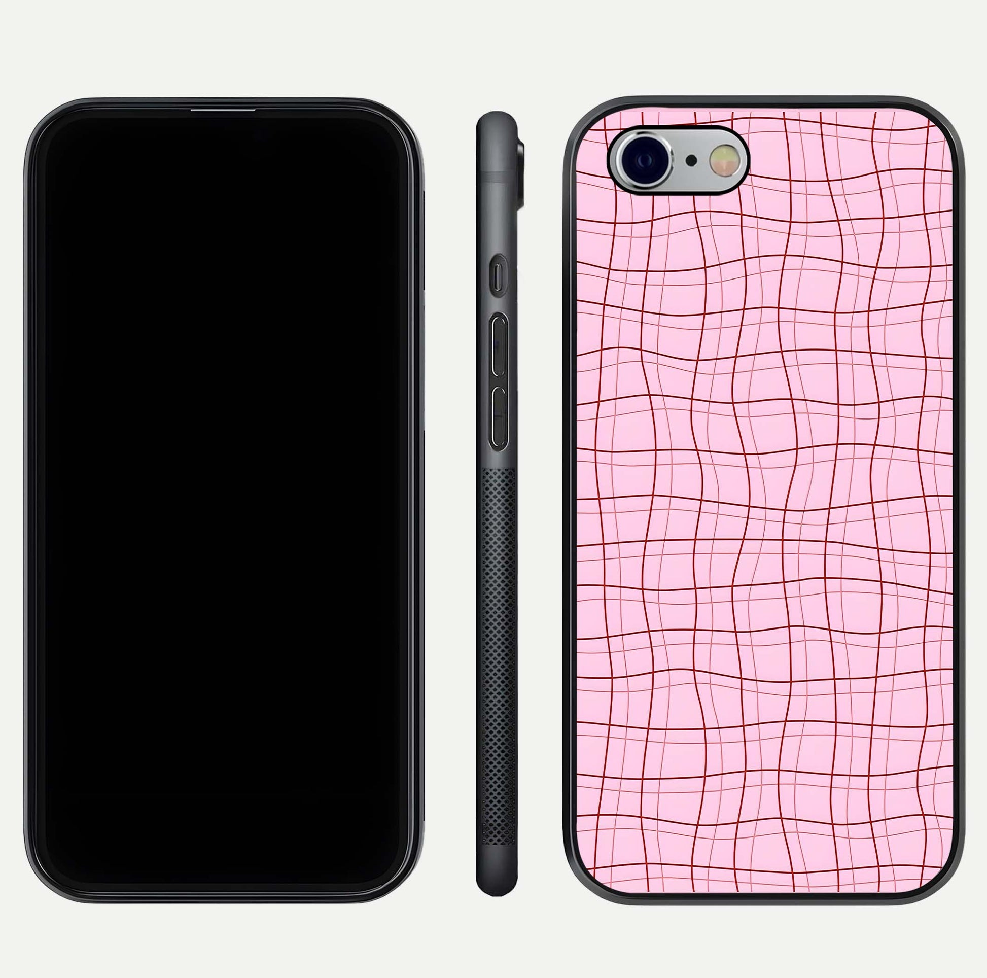 Soft Grid Bliss iPhone 6 glass phone case front and side layout view displaying slim profile and clean design