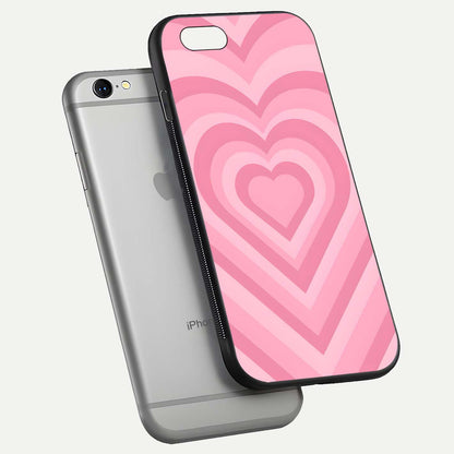 Blush Heart Waves iPhone 6 glass phone case floating view emphasizing glossy finish and layered heart design