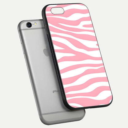 Blush Zebra Flow iPhone 6 glass phone case floating view emphasizing premium glossy surface and dynamic design