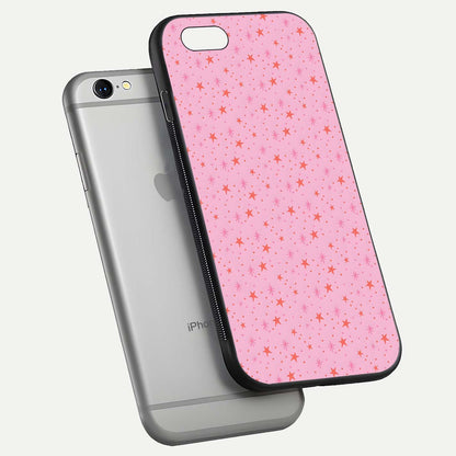 Cosmic Pink Sparkle iPhone 6 glass phone case floating view emphasizing premium glass surface and glittering details