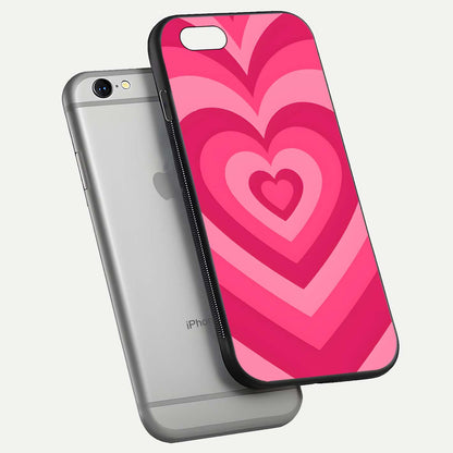 Layered Love Hearts iPhone 6 glass phone case floating view emphasizing glossy surface and layered heart details