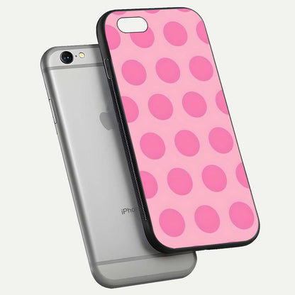 Sweet Dot Dreams iPhone 6 glass phone case floating view emphasizing glossy surface and soft playful styling