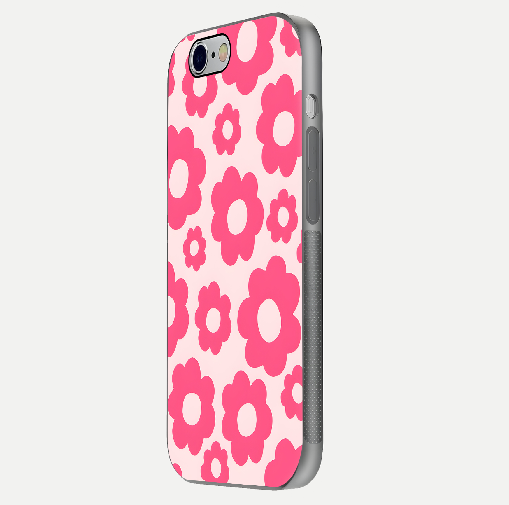 Blush Flower Pop iPhone 6 glass phone case side profile view focusing on clean edges and seamless floral wrap
