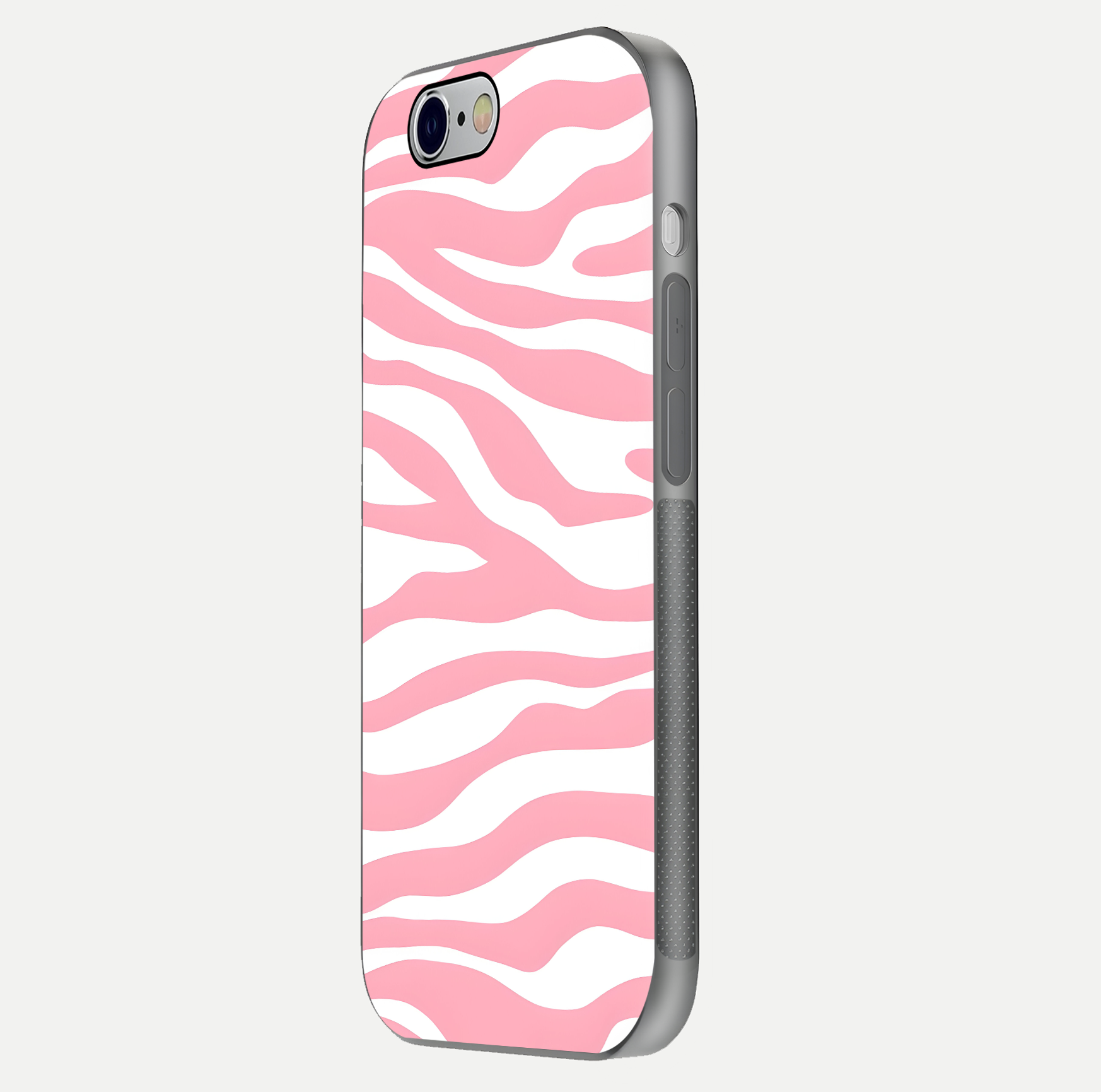 Blush Zebra Flow iPhone 6 glass phone case side profile view focusing on sleek frame and seamless wrap