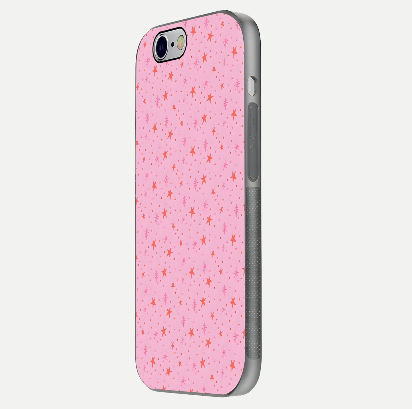Cosmic Pink Sparkle iPhone 6 glass phone case side profile view focusing on sleek edges and seamless wrap