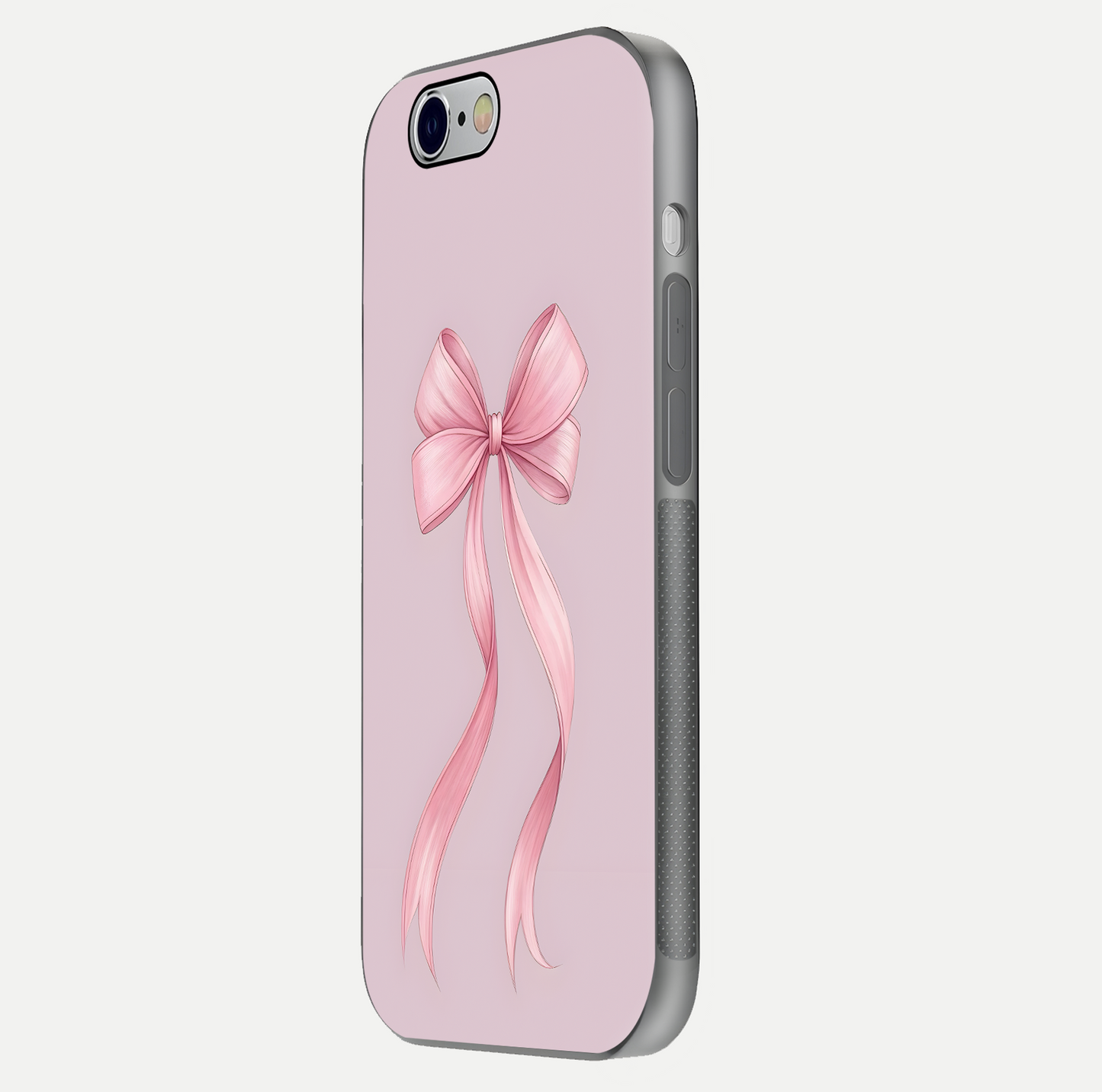 Soft Blush Bow iPhone 6 glass phone case side profile view focusing on sleek edges and seamless wrap