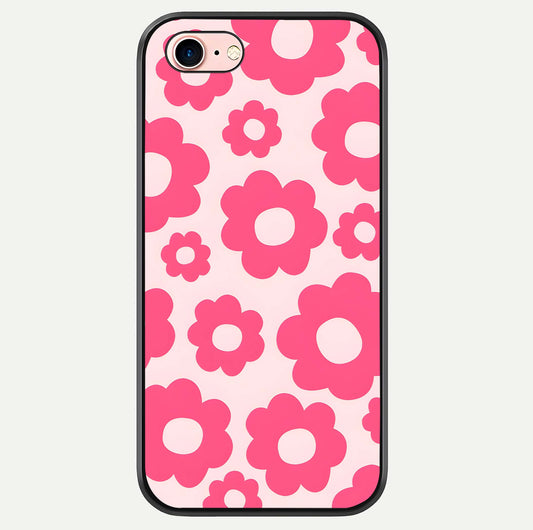 Blush Flower Pop iPhone 6 Plus glass phone case front view featuring playful blush floral artwork with glossy finish