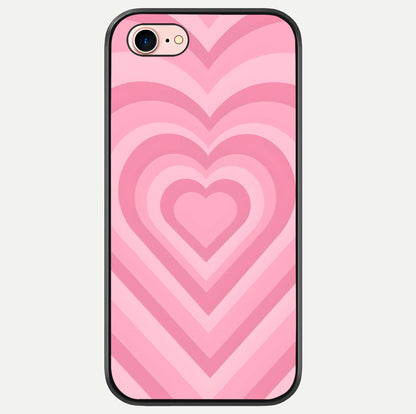 Blush Heart Waves iPhone 7 glass phone case front view showcasing flowing heart wave patterns in soft blush tones