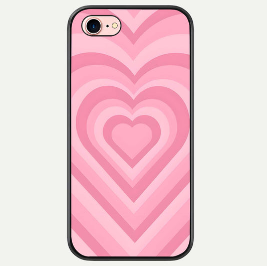 Blush Heart Waves iPhone 7 Plus glass phone case front view showcasing flowing heart wave patterns in soft blush tones