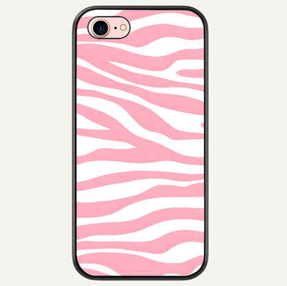 Blush Zebra Flow iPhone 7 Plus glass phone case front view featuring modern zebra flow pattern in blush tones