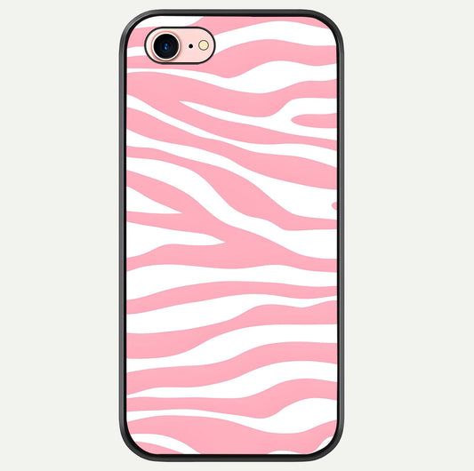 Blush Zebra Flow iPhone 7 Plus glass phone case front view featuring modern zebra flow pattern in blush tones