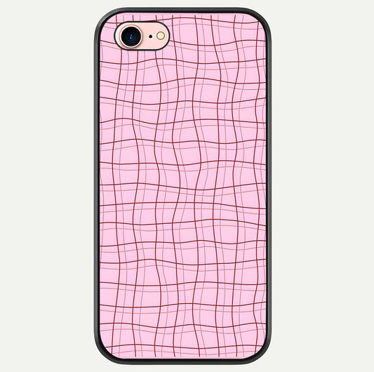 Soft Grid Bliss iPhone 7 Plus glass phone case front view showcasing minimal grid pattern with soft aesthetic