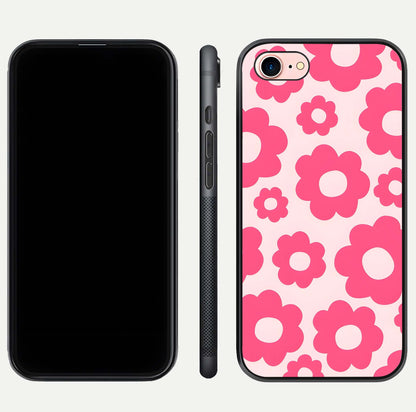 Blush Flower Pop iPhone 7 glass phone case front and side layout view showing slim profile and full floral coverage