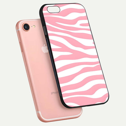 Blush Zebra Flow iPhone 7 glass phone case floating view emphasizing premium glossy surface and dynamic design