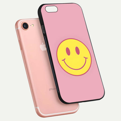 Happy Pink Mood iPhone 7 glass phone case floating view emphasizing glossy finish and joyful color palette