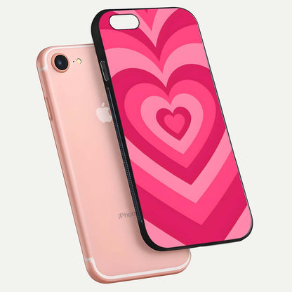 Layered Love Hearts iPhone 7 glass phone case floating view emphasizing glossy surface and layered heart details