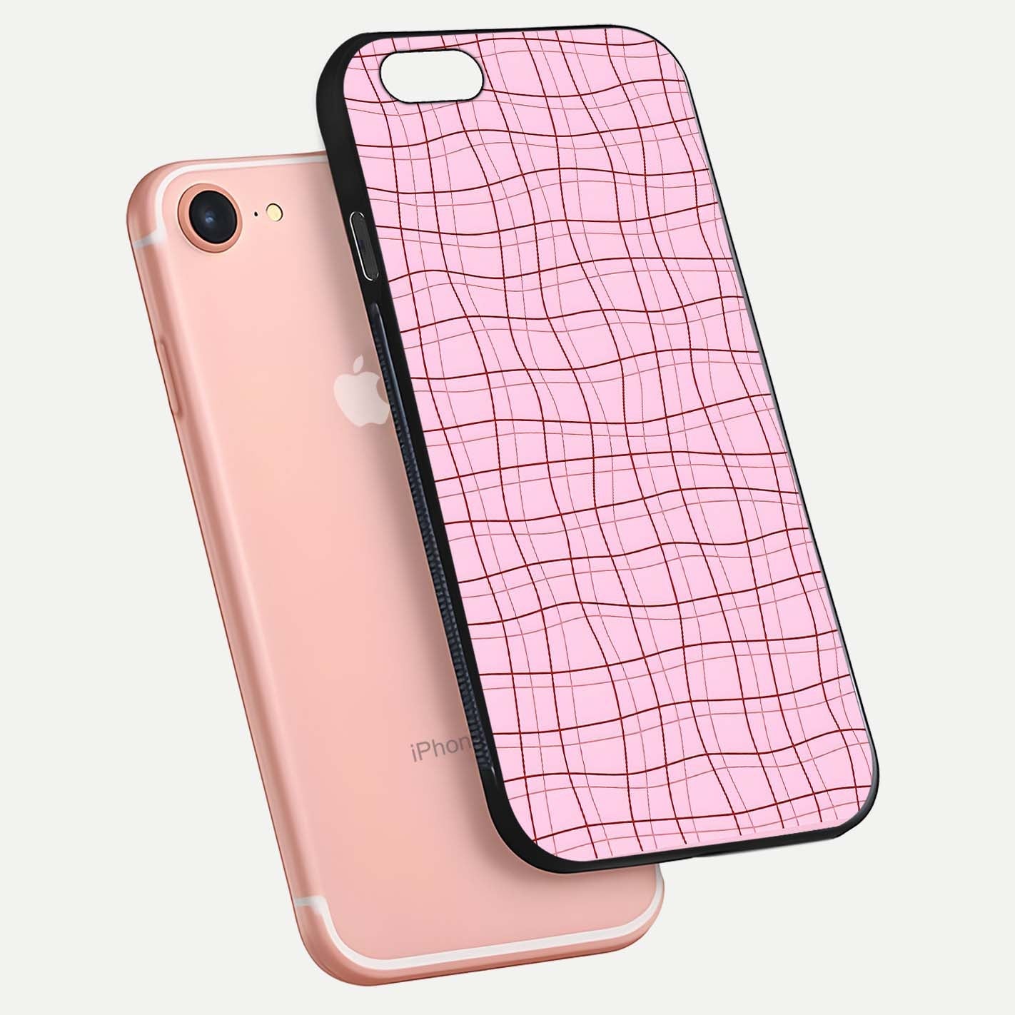 Soft Grid Bliss iPhone 7 glass phone case floating view emphasizing glossy surface and minimal styling