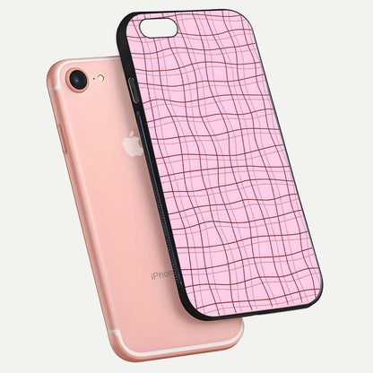 Soft Grid Bliss iPhone 7 glass phone case floating view emphasizing glossy surface and minimal styling