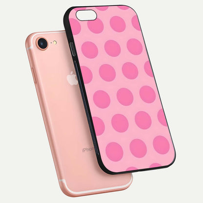Sweet Dot Dreams iPhone 7 glass phone case floating view emphasizing glossy surface and soft playful styling
