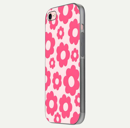 Blush Flower Pop iPhone 7 glass phone case side profile view focusing on clean edges and seamless floral wrap