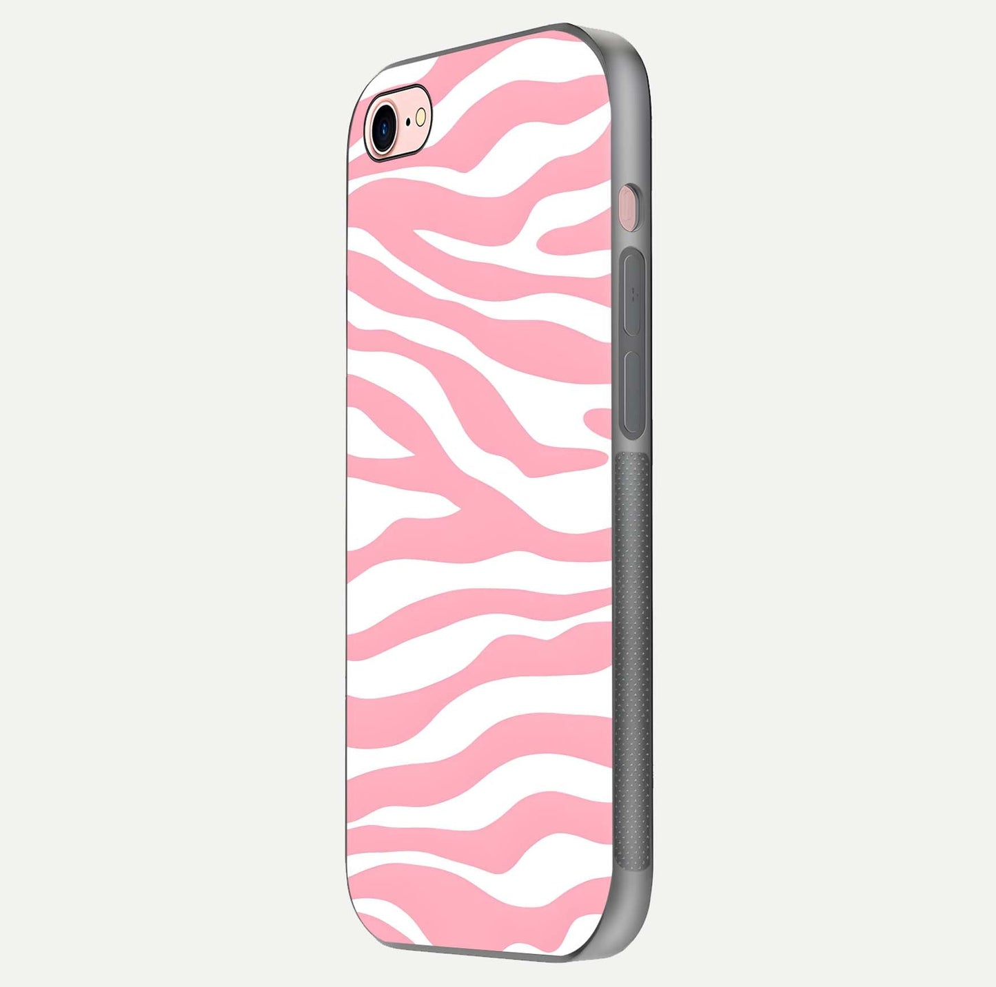 Blush Zebra Flow iPhone 7 glass phone case side profile view focusing on sleek frame and seamless wrap