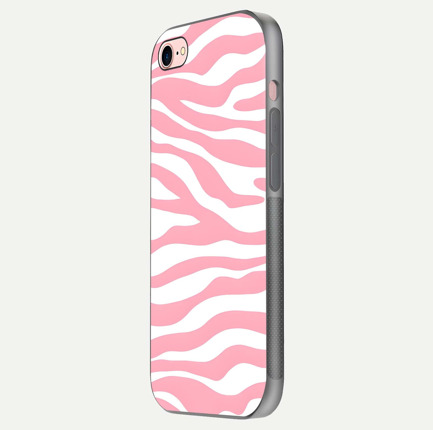 Blush Zebra Flow iPhone 7 glass phone case side profile view focusing on sleek frame and seamless wrap