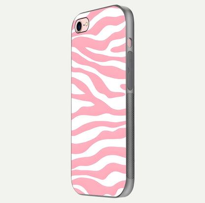 Blush Zebra Flow iPhone 7 glass phone case side profile view focusing on sleek frame and seamless wrap