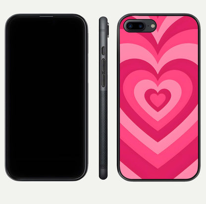 Layered Love Hearts iPhone 7 Plus glass phone case front and side layout view displaying slim profile and full heart design