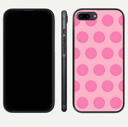 Sweet Dot Dreams iPhone 7 Plus glass phone case front and side layout view displaying slim build and full dot design