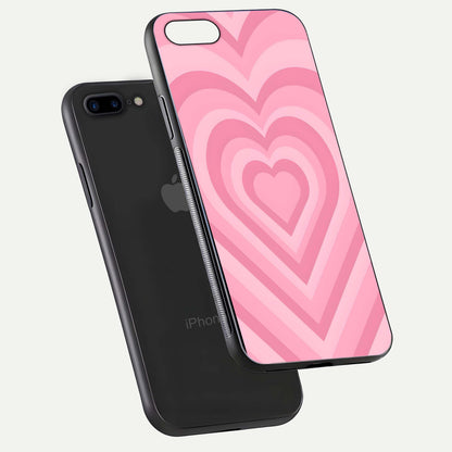 Blush Heart Waves iPhone 7 Plus glass phone case floating view emphasizing glossy finish and layered heart design